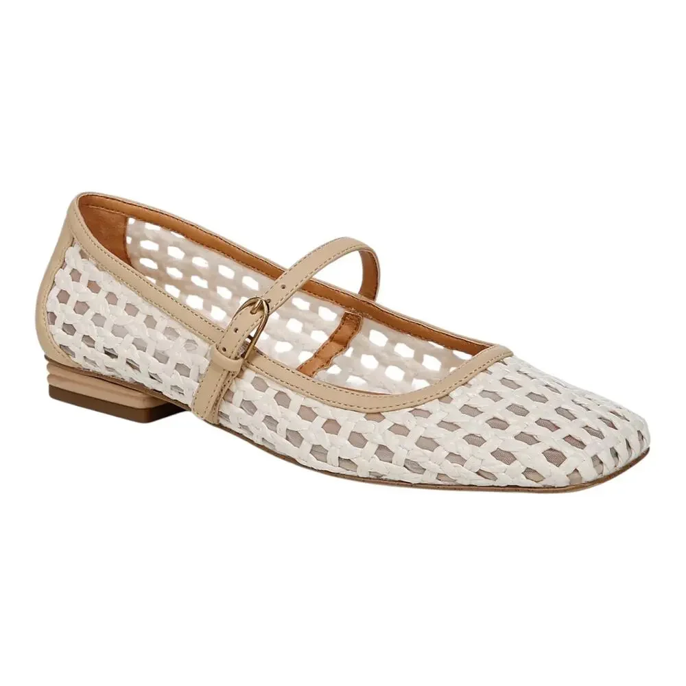 Franco Sarto Women's Tinsley Square Toe Mary Jane Flats Ivory Size 9